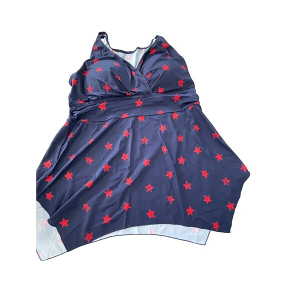 Denim and Co Beach Handkerchief Hem Tankini Size 20W Navy Star Patriotic Resort - Picture 2 of 10